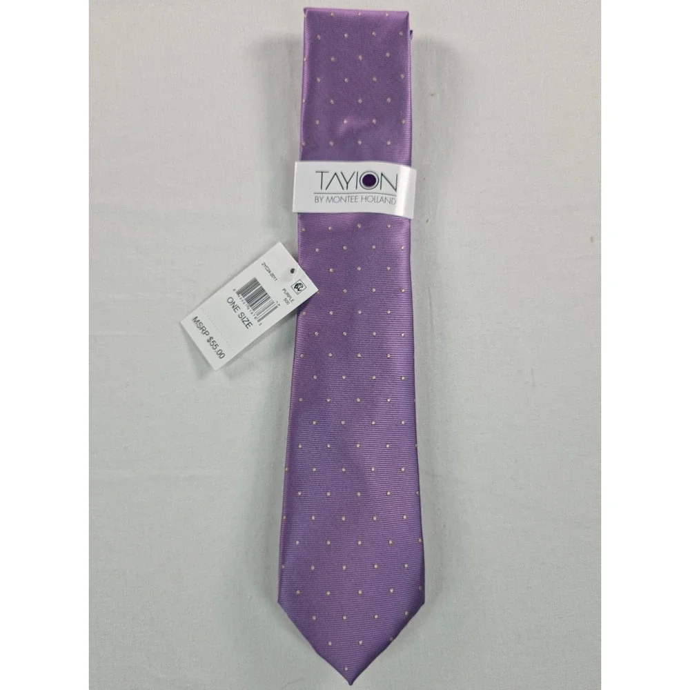 Tayion Mens Tie One Size Purple/Omega Pin Dot Formal Necktie Luxury NWT